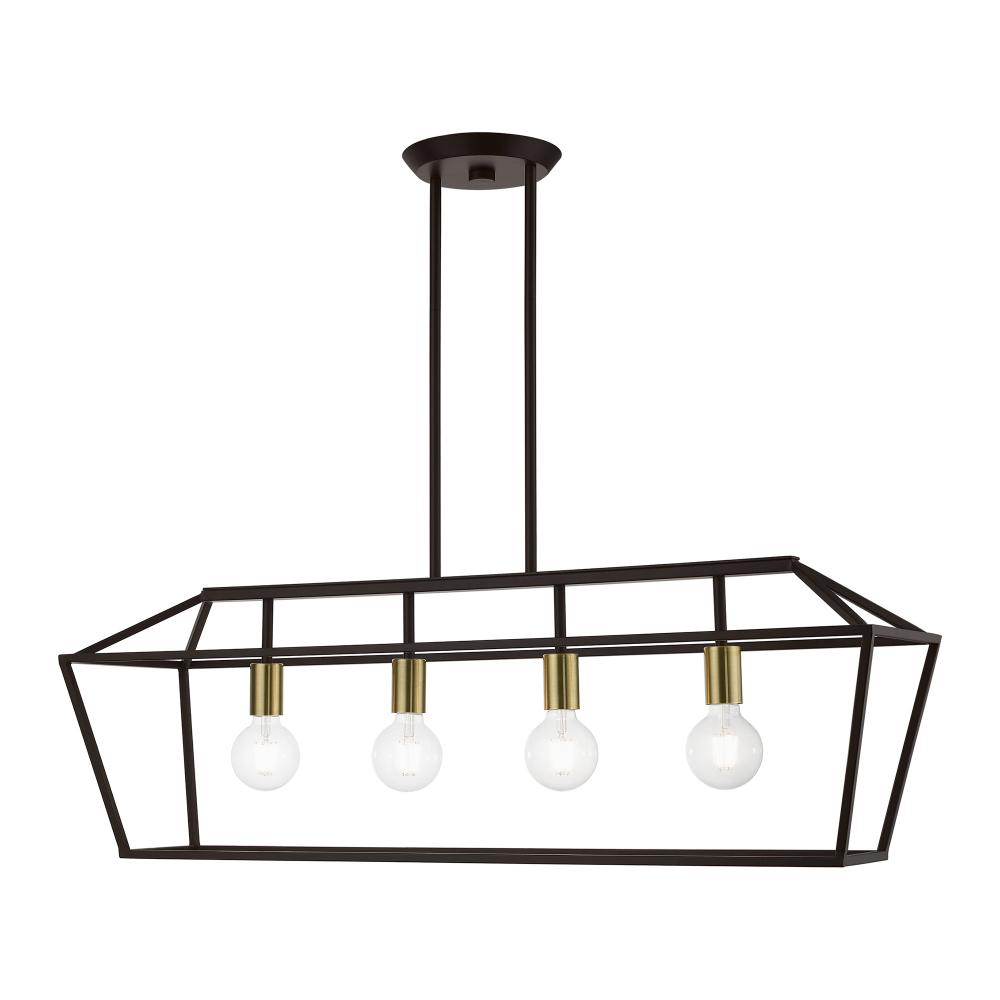 4 Light Bronze with Antique Brass Accents Linear Chandelier