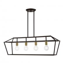 Livex Lighting 49437-07 - 4 Light Bronze with Antique Brass Accents Linear Chandelier