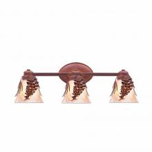 Avalanche Ranch Lighting A38740AS-02 - Sienna Triple Bath Vanity Light - Spruce Cone - Marbled Amber Swirl Bell Glass - Rust Patina Finish