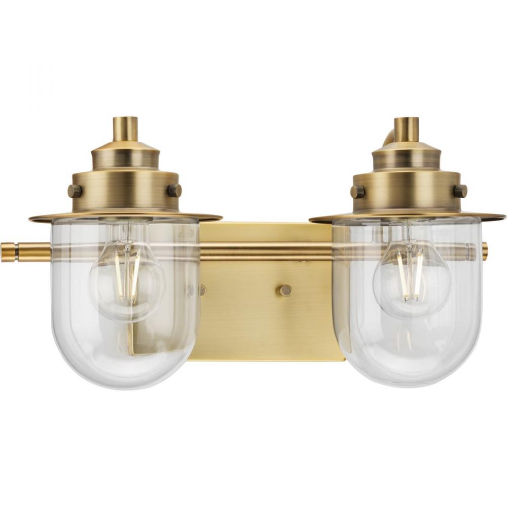 Northlake Collection Two-Light Vintage Brass Clear Glass Transitional Bath Light