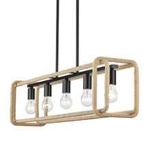 Golden 6085-LP BLK-NR - Camden Linear Pendant in Matte Black with Natural Raphia Rope