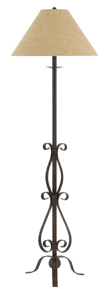 150W 3 Way Ekalaka Wrough Iron Floor Lamp With Burlap Shade 405WKAK Lighting Plus