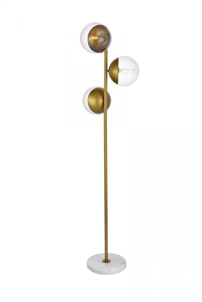 Eclipse 3 Lights Brass Floor Lamp with Clear Glass