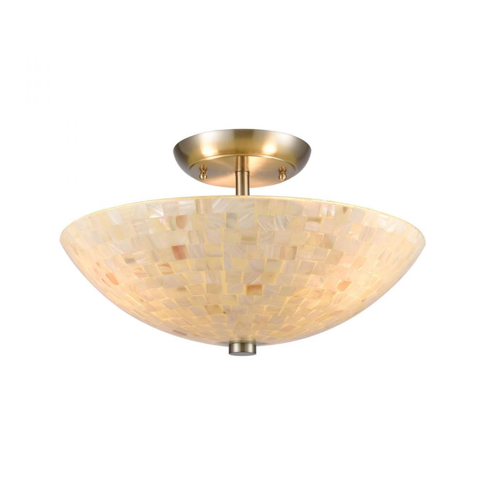 Capri 3 Light Semi Flush Mount in Satin Nickel with Glass Capiz